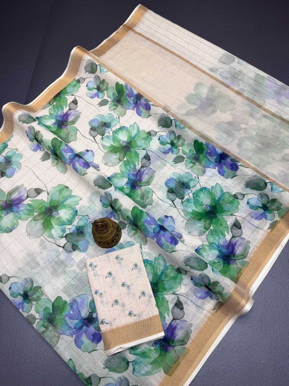 Linen Printed Saree in Morpich