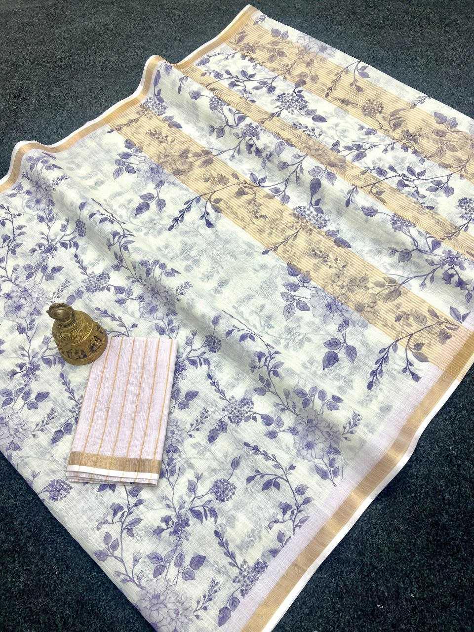Linen Printed Saree in Morpich