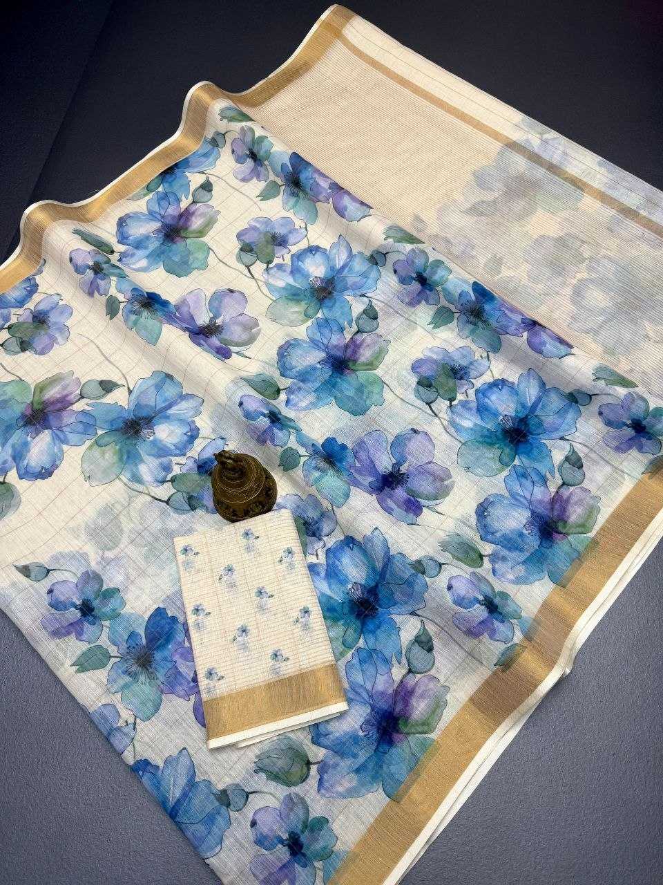 Linen Printed Saree in Morpich