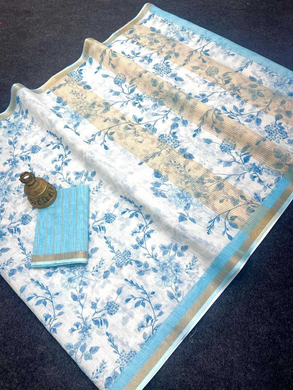 Linen Printed Saree in Morpich