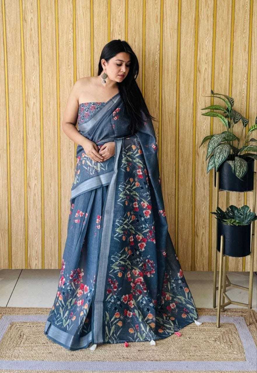 Linen Printed Saree in Cream