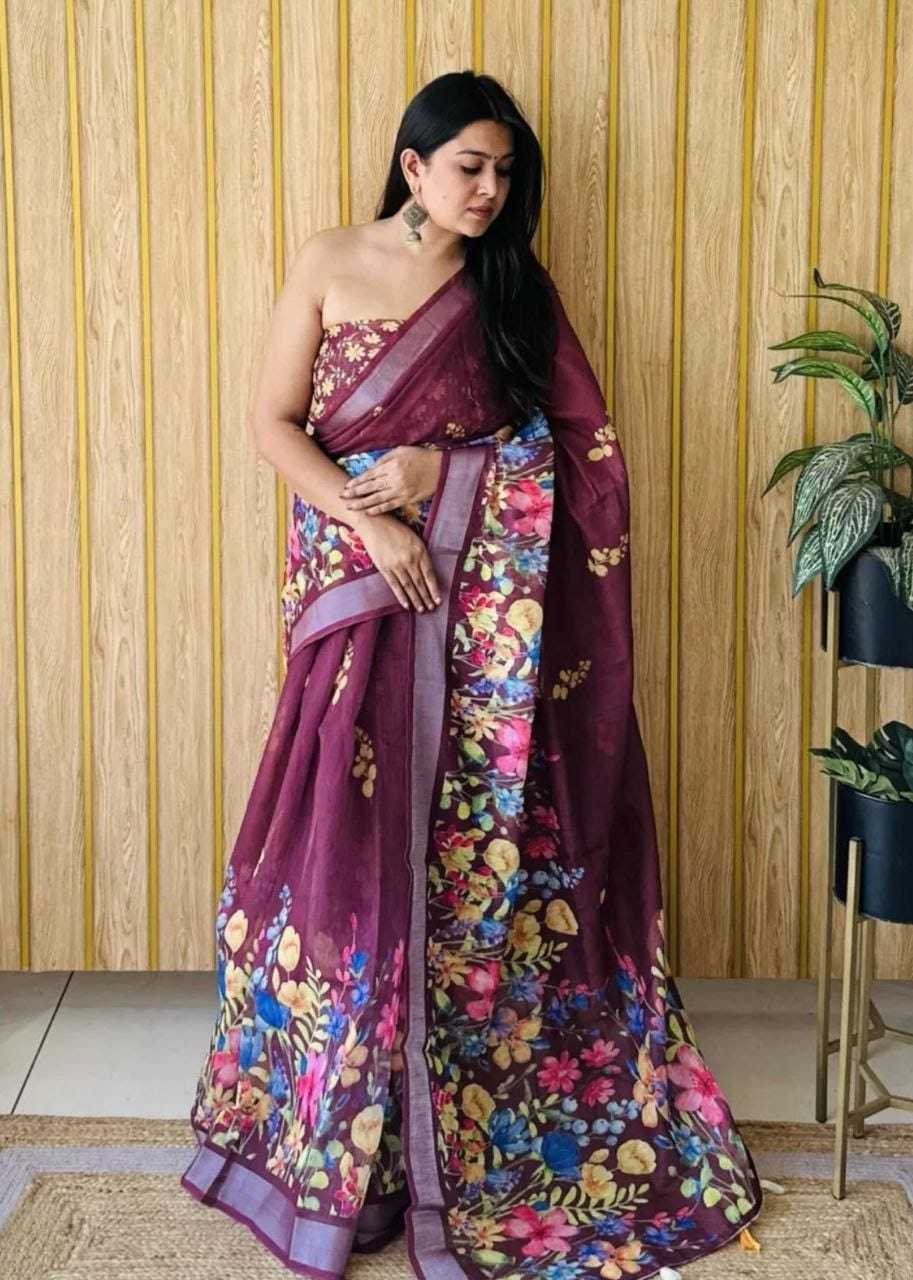 Linen Printed Saree in Cream