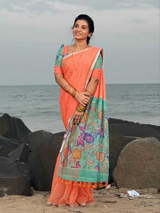 Linen Fancy Saree in Mustard