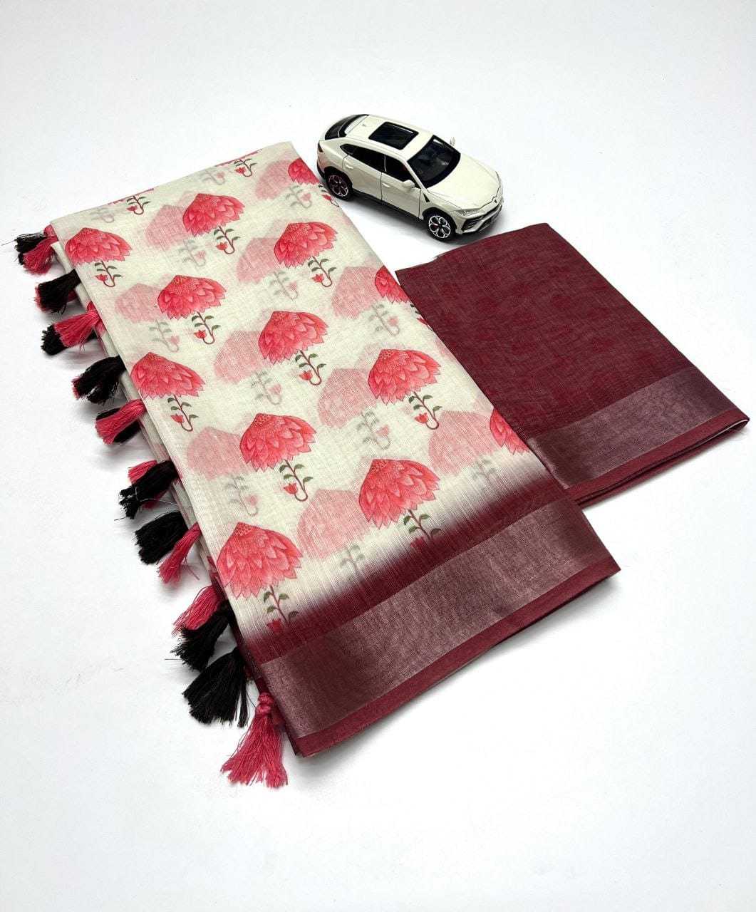 Linen Designer Saree in Orange