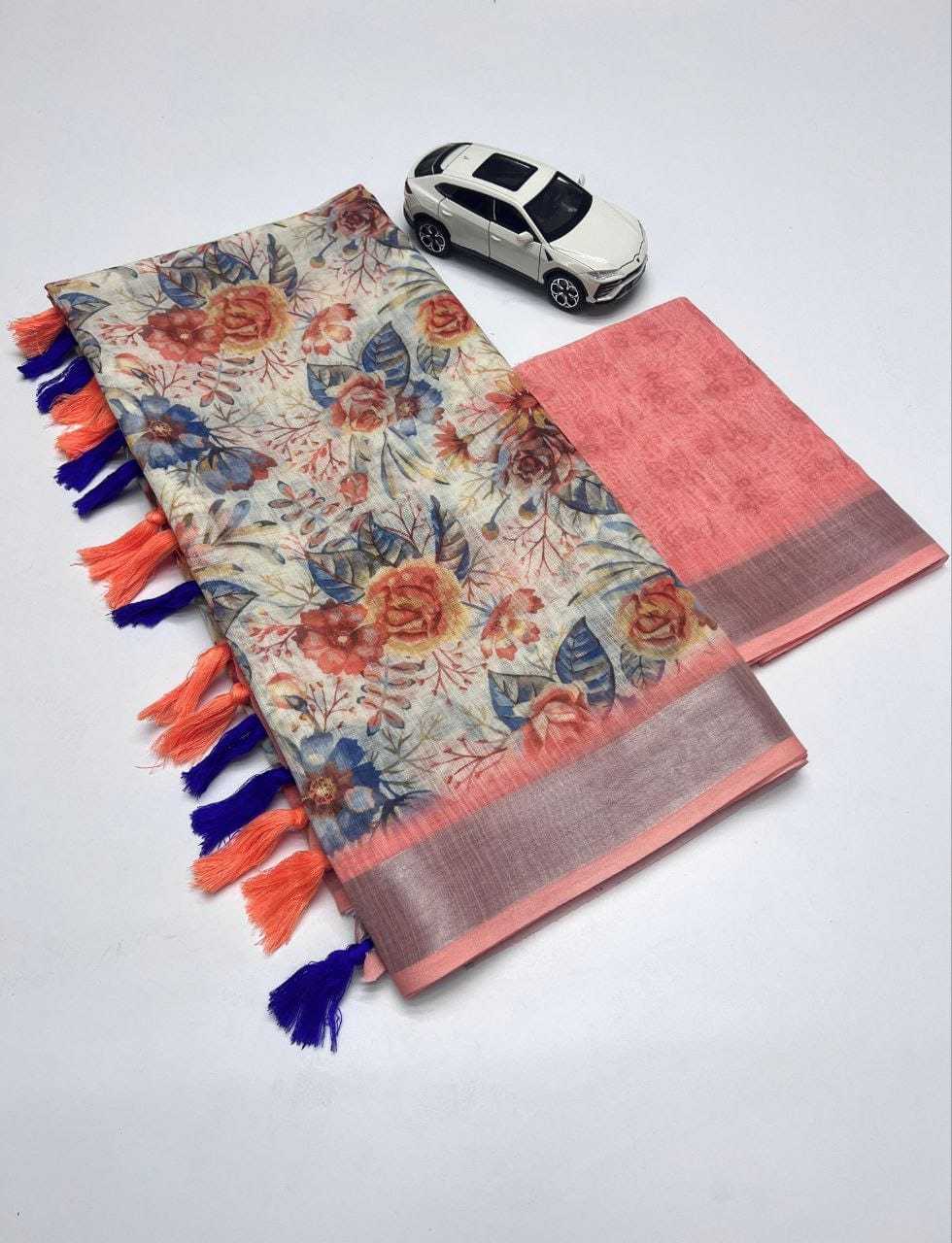 Linen Designer Saree in Orange