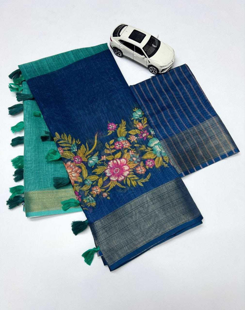 Linen Printed Saree in Pink