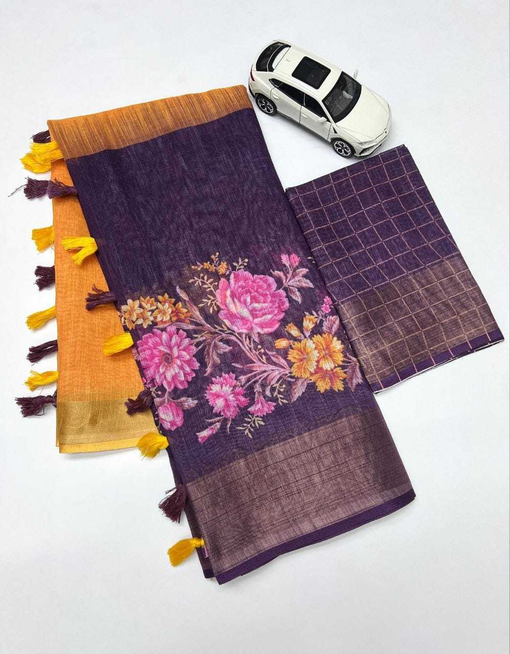 Linen Printed Saree in Pink