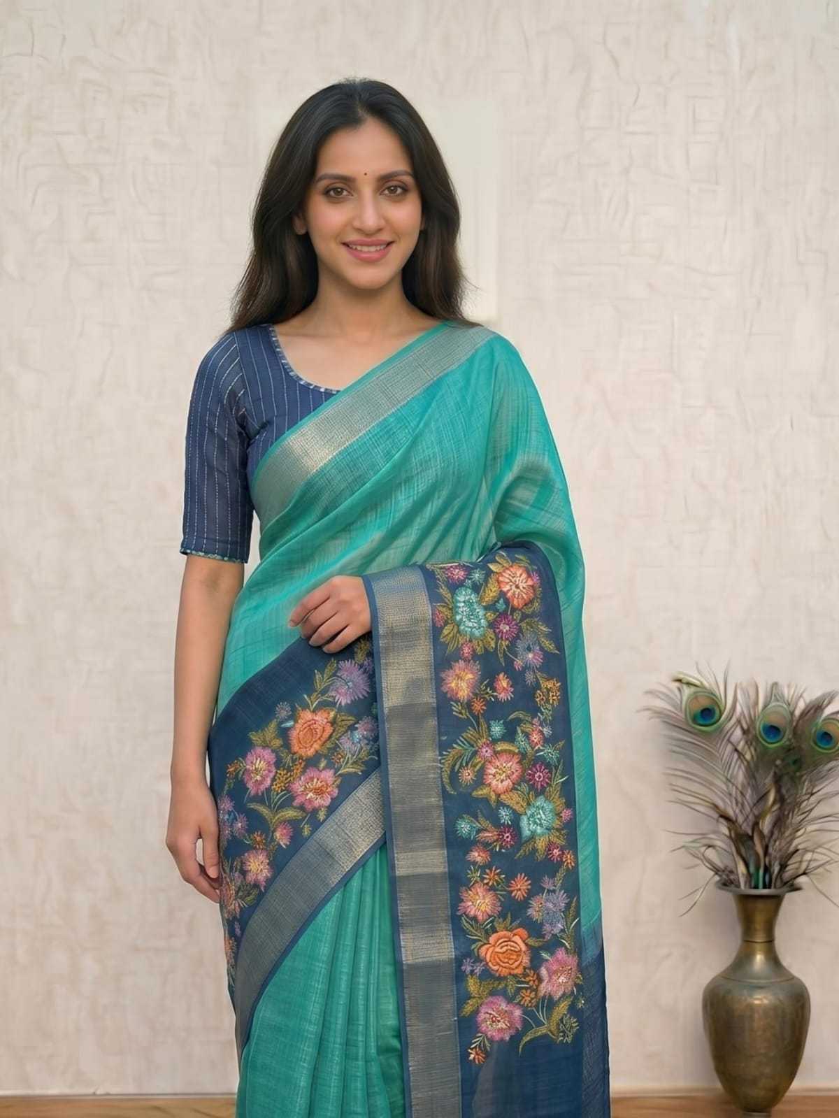 Linen Printed Saree in Pink