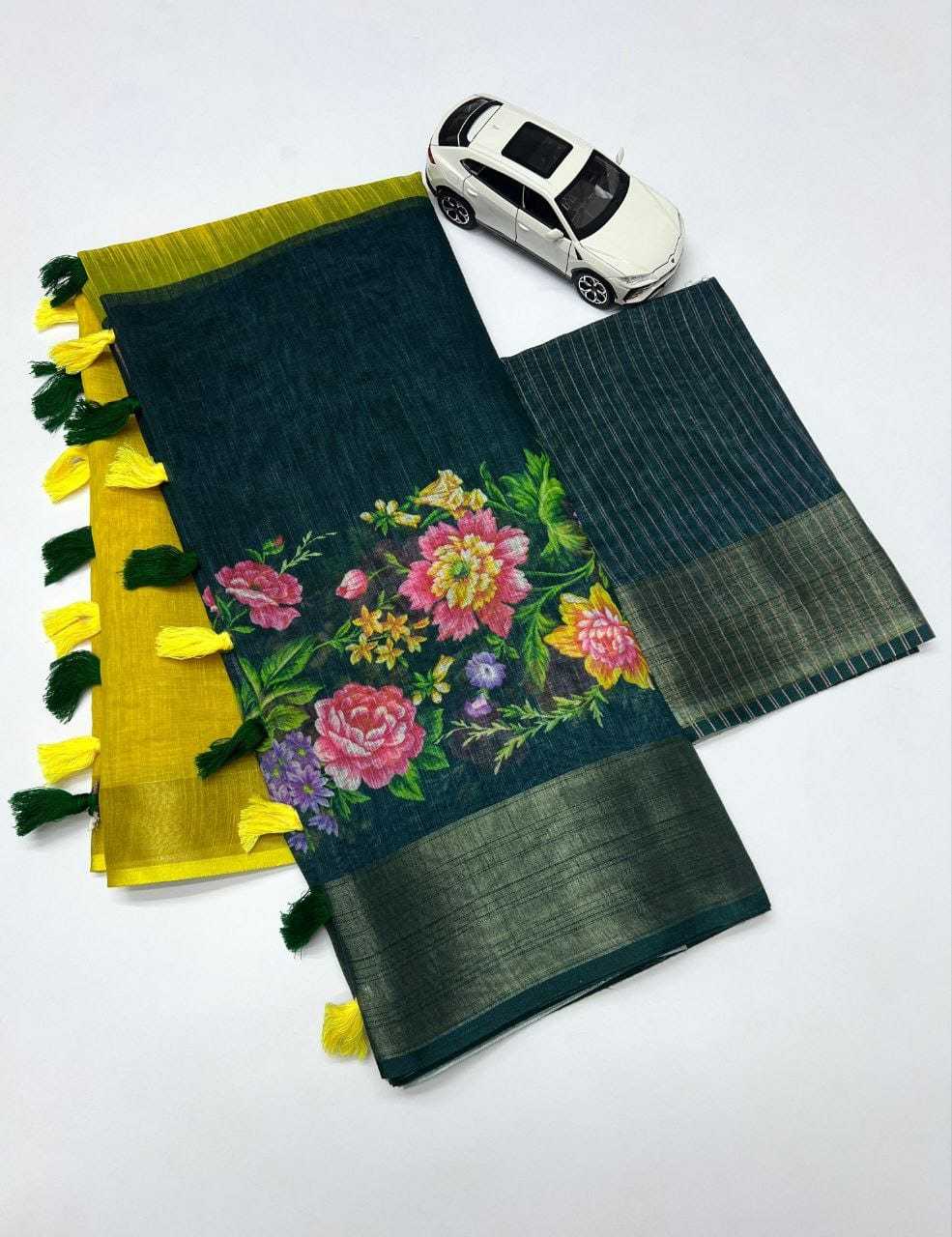 Linen Printed Saree in Pink