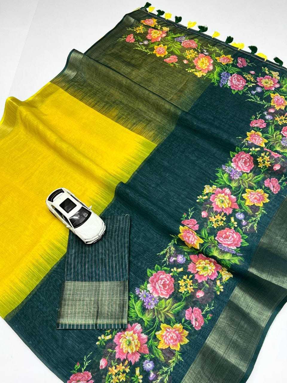 Linen Printed Saree in Pink