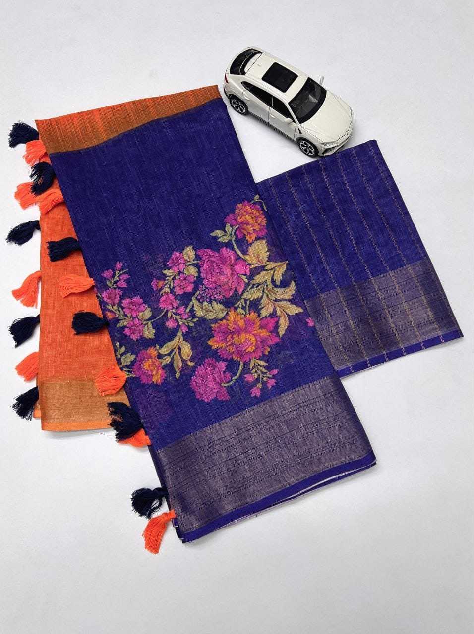 Linen Printed Saree in Pink