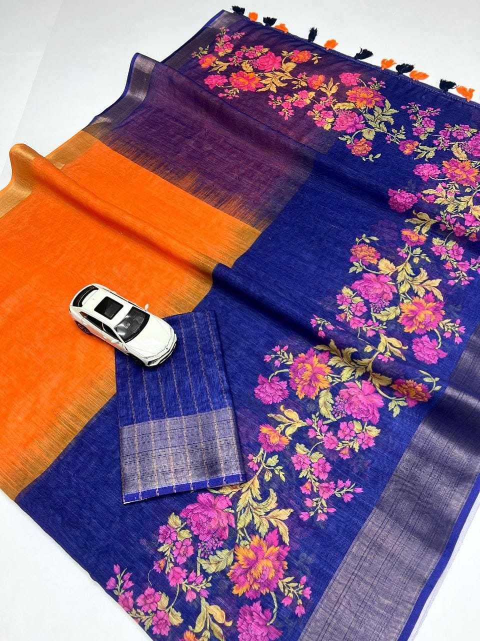 Linen Printed Saree in Pink