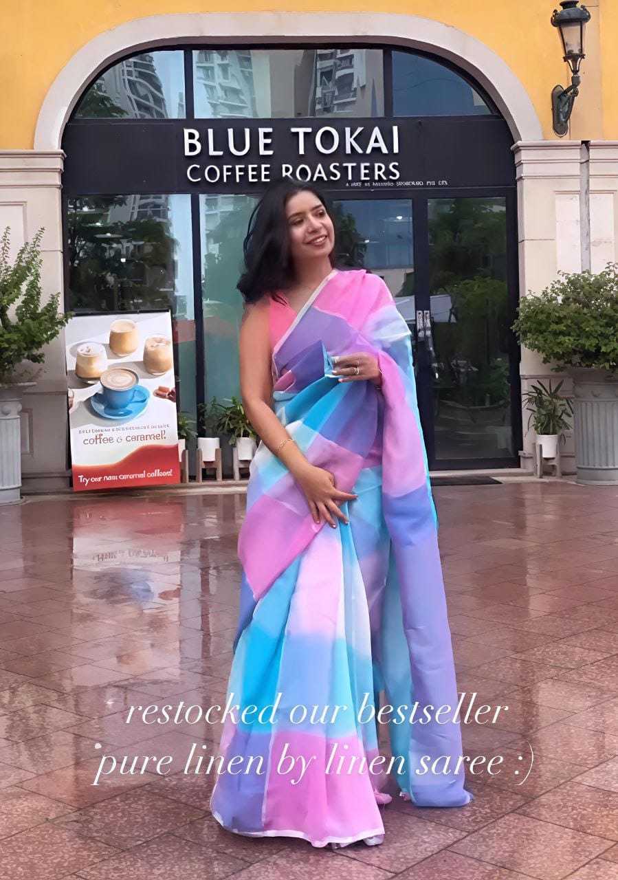Linen Designer Saree in Yellow