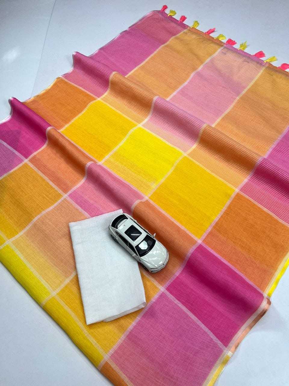 Linen Designer Saree in Yellow