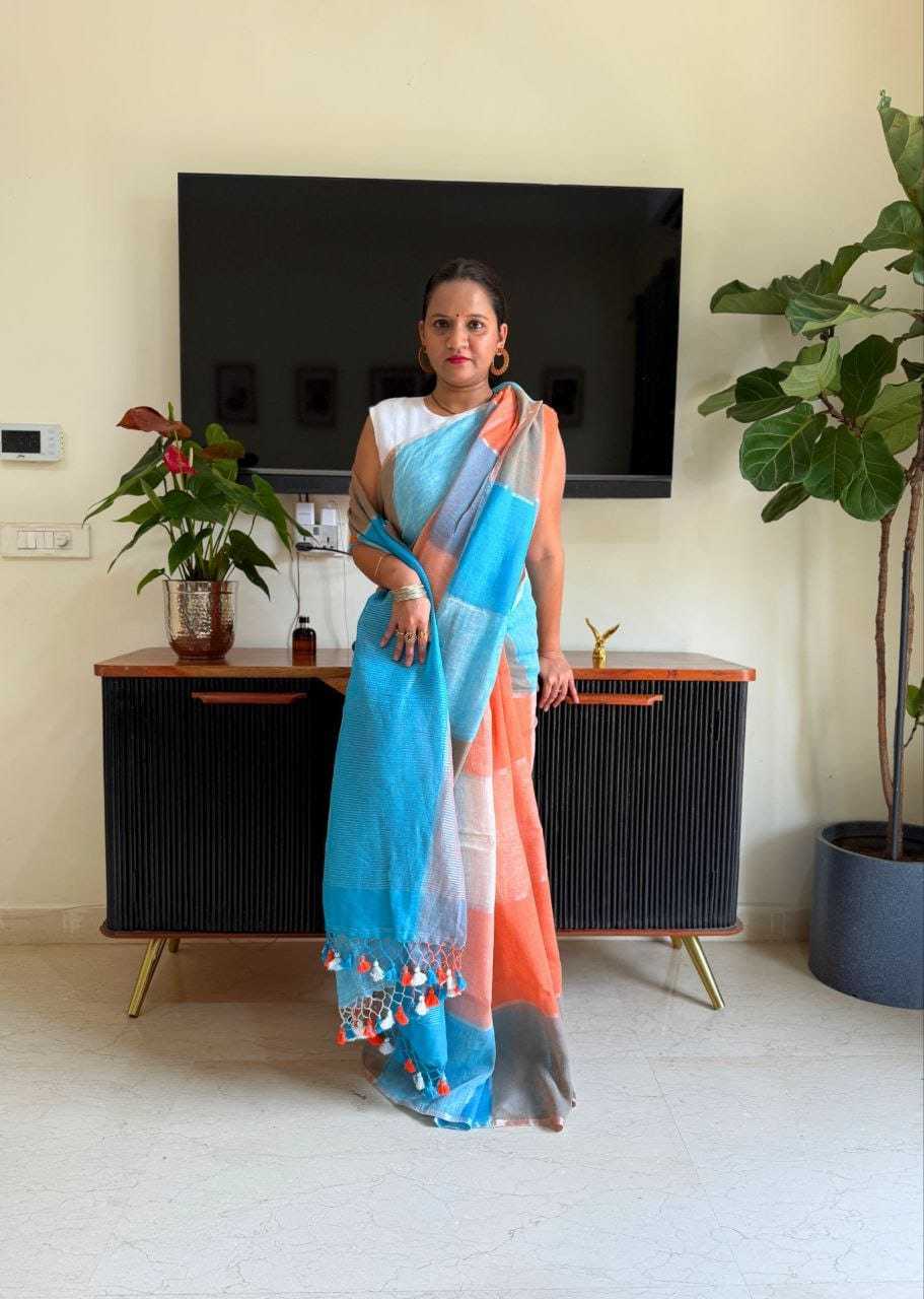 Linen Designer Saree in Yellow