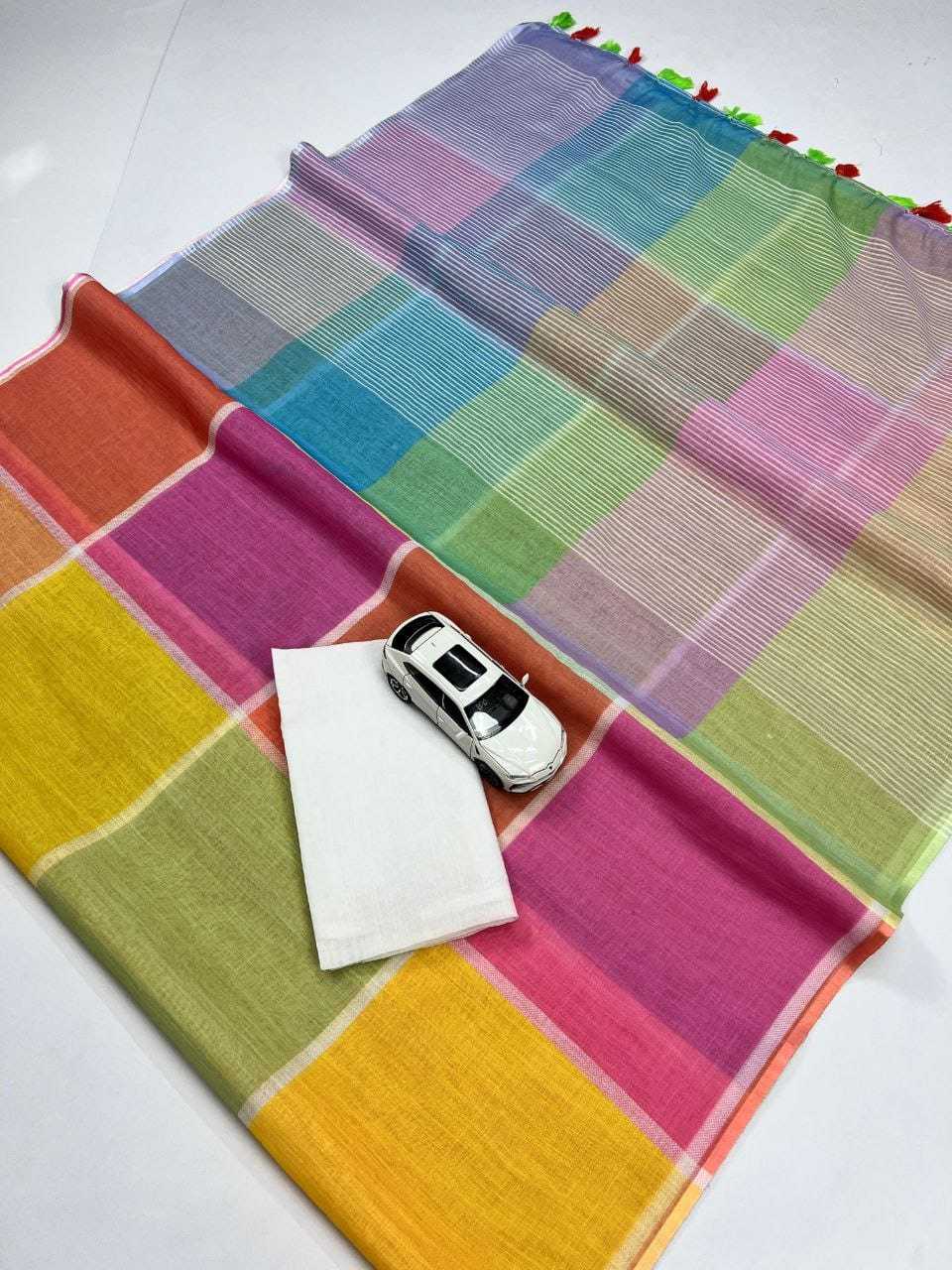 Linen Designer Saree in Yellow