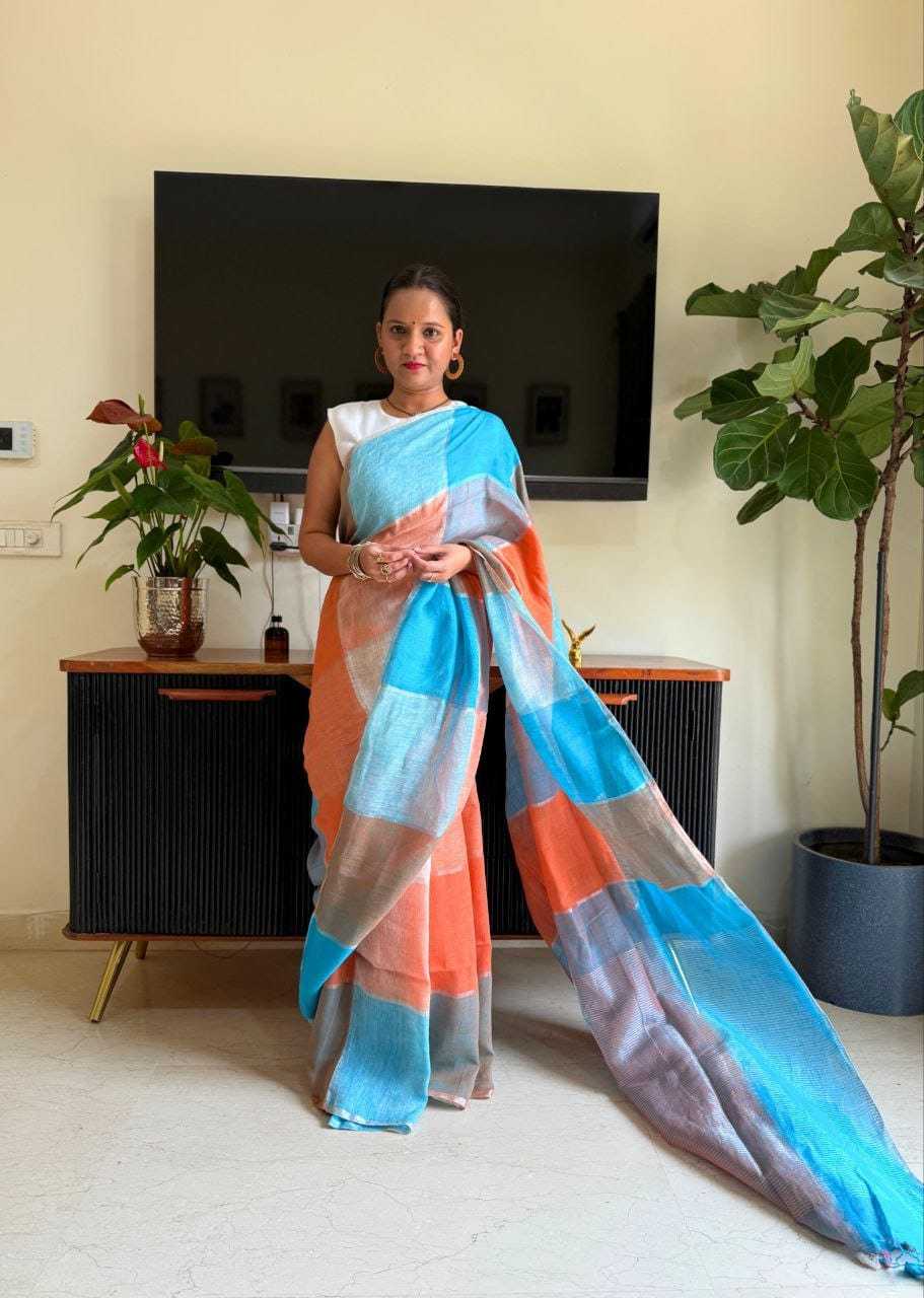 Linen Designer Saree in Yellow
