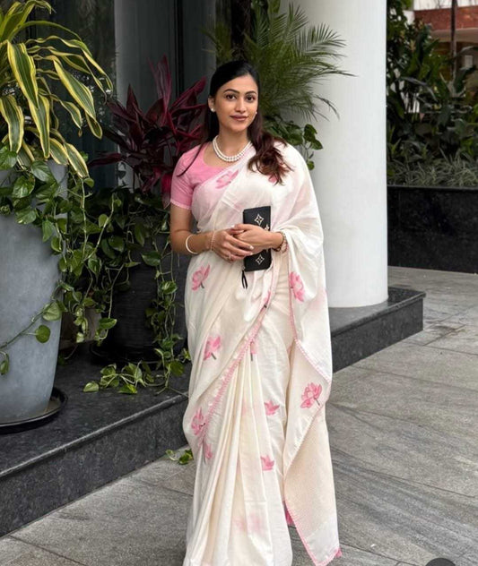Linen Printed Saree 589