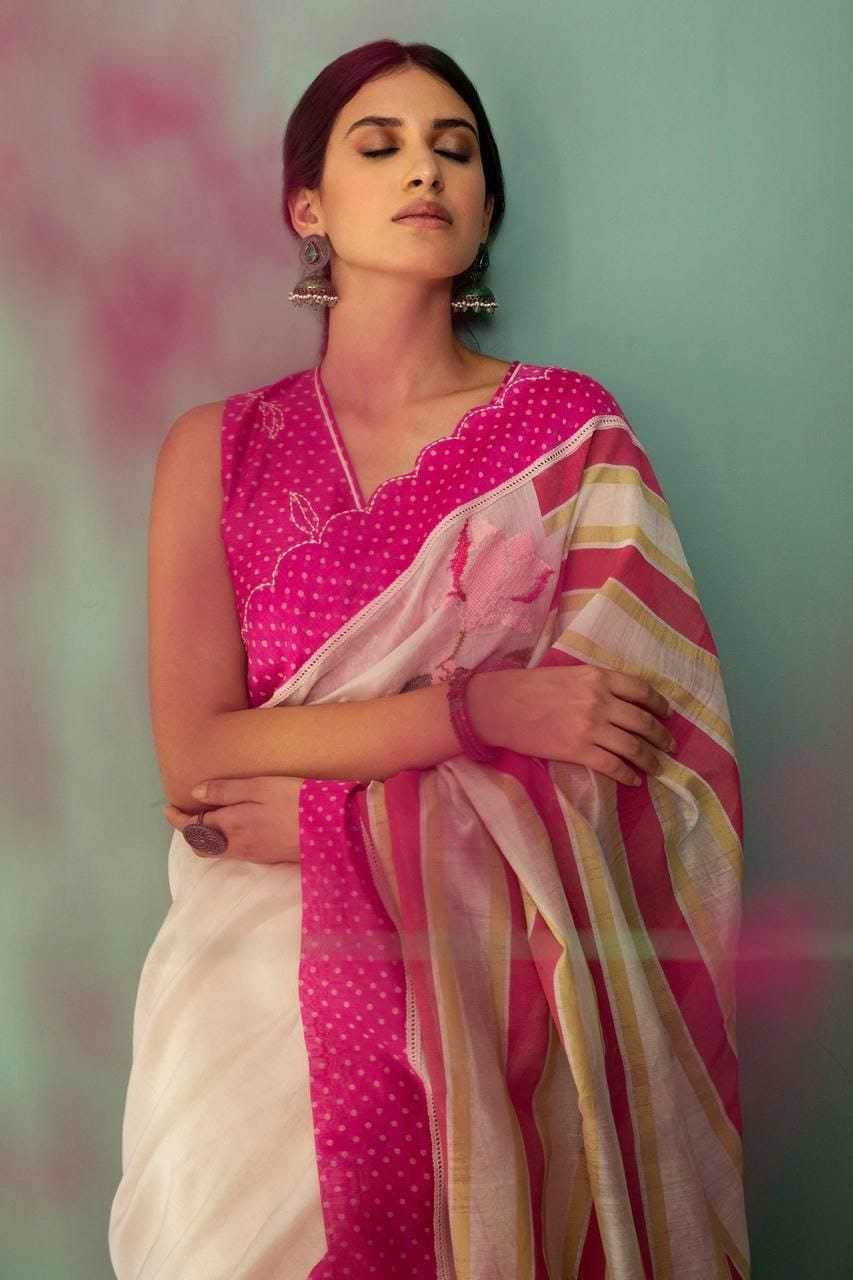 Linen Printed Saree in Deep Blue