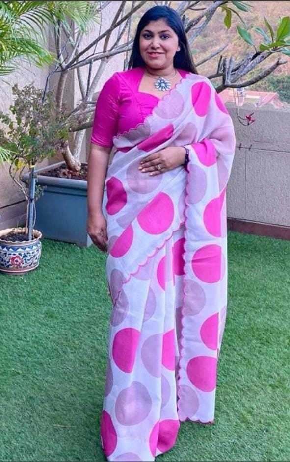 Linen Printed Saree in Deep Blue