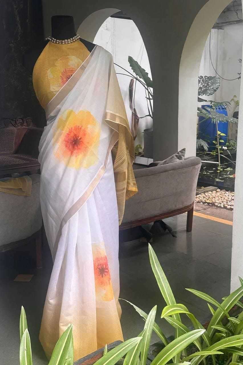 Linen Printed Saree 611