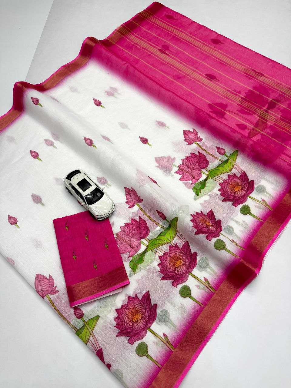 Linen Printed Saree in Black Currant