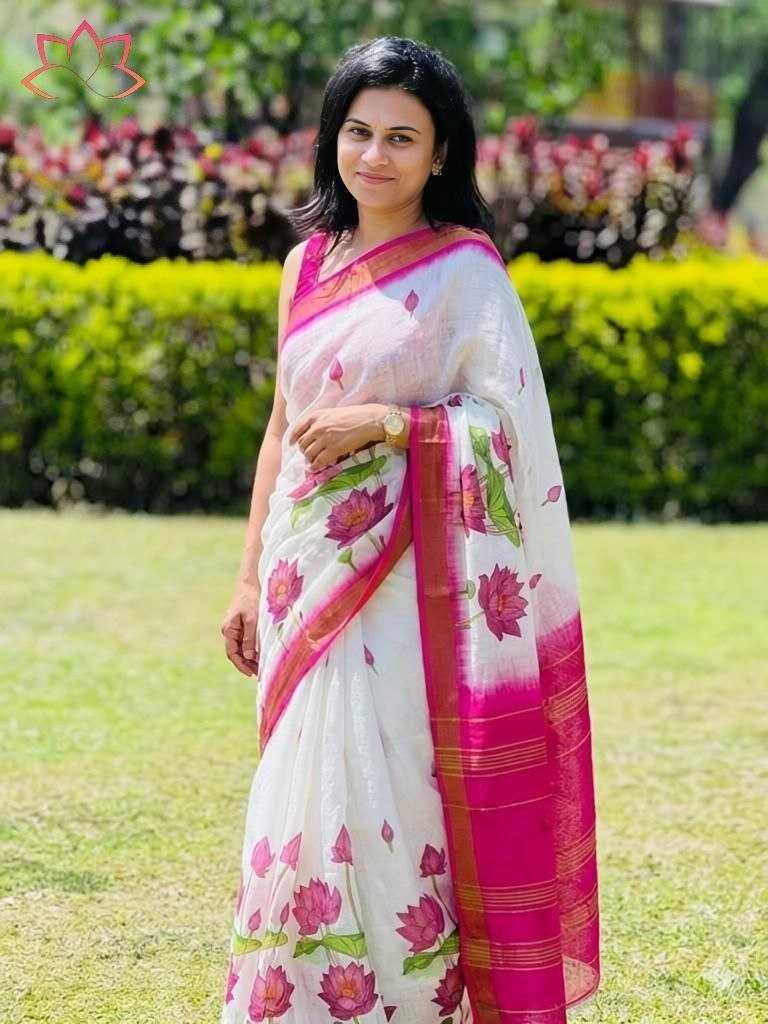 Linen Printed Saree in Black Currant