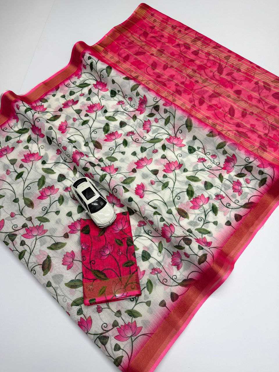 Linen Printed Saree in Black Currant