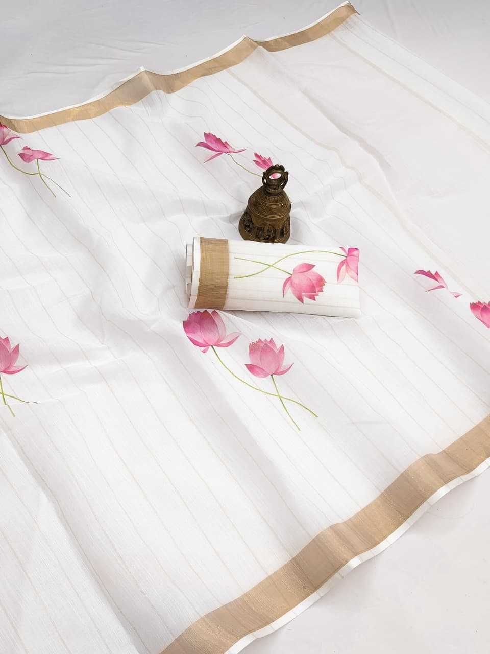 Linen Printed Saree in Black Currant