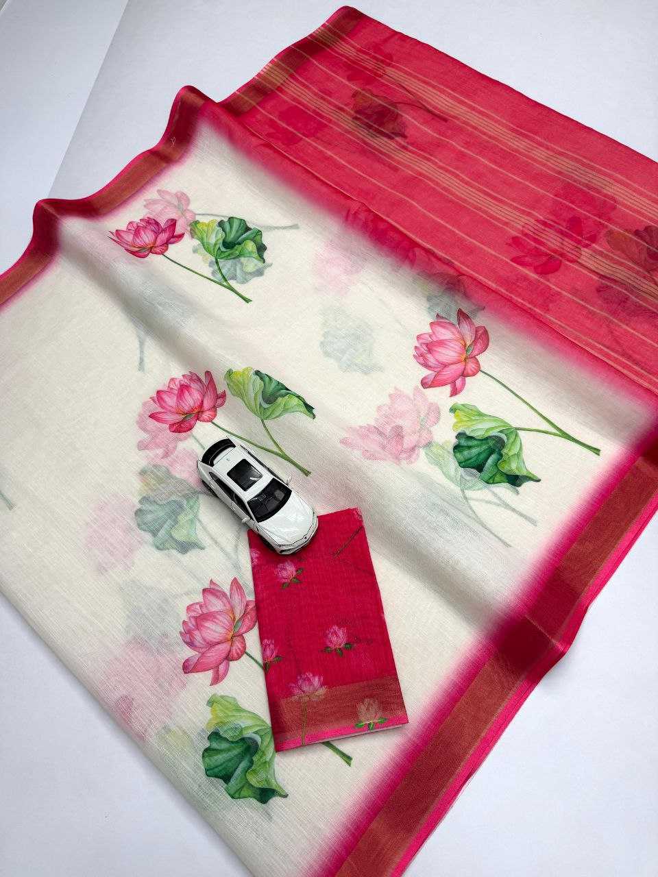 Linen Printed Saree in Black Currant