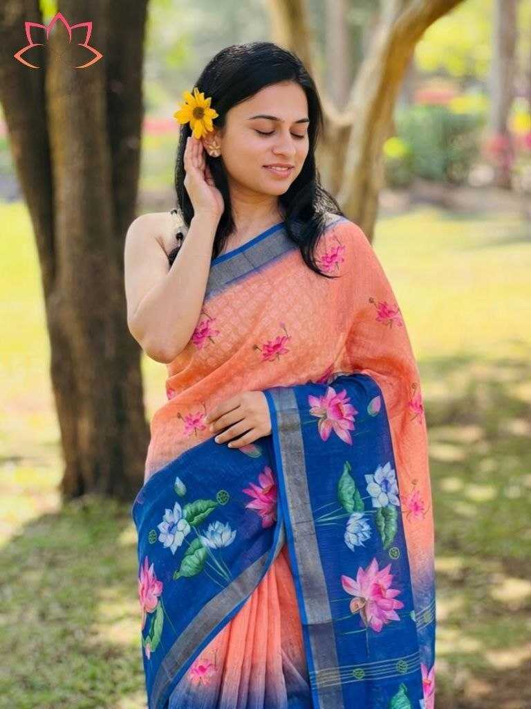 Linen Printed Saree in Black Currant