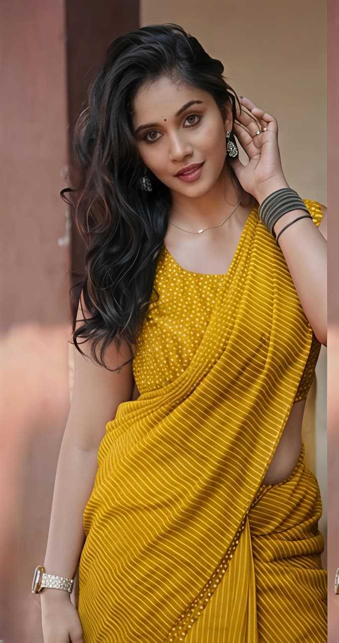 Linen Fancy Saree in Yellow