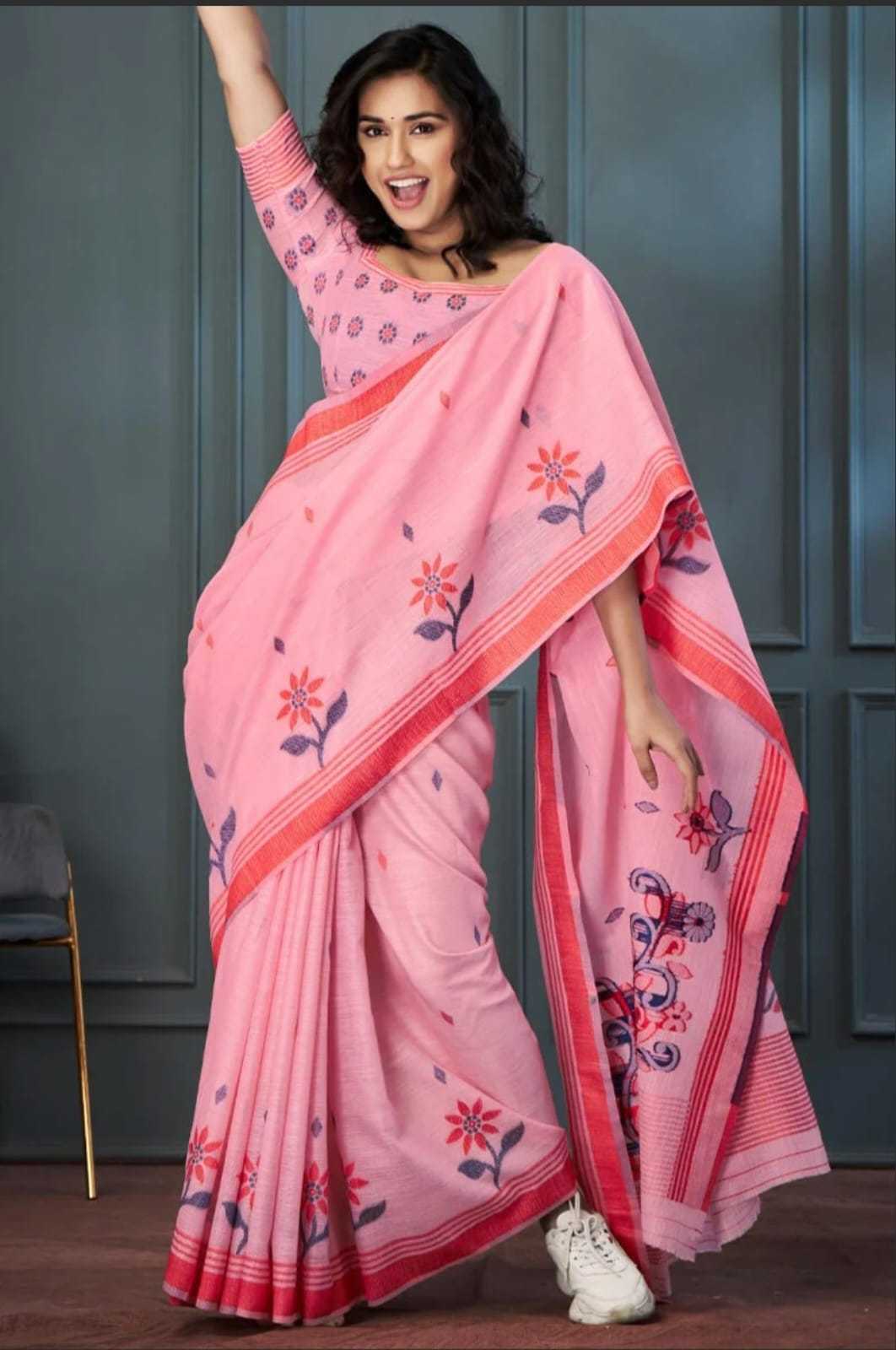 Linen Fancy Saree in Yellow