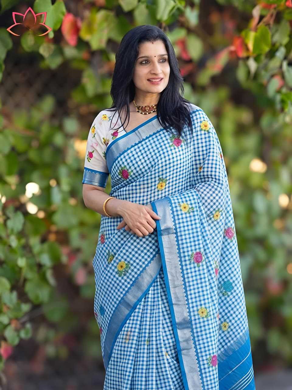 Linen Designer Saree in Light Green