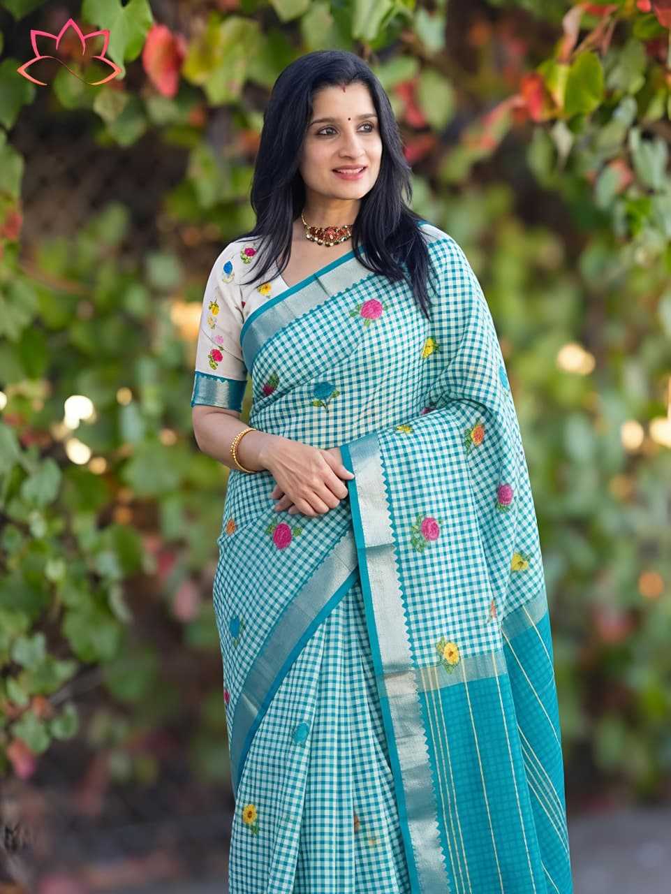 Linen Designer Saree in Light Green