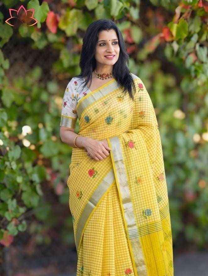 Linen Designer Saree in Light Green