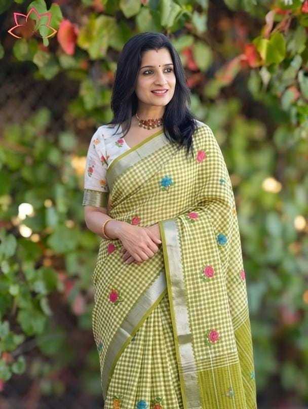 Linen Designer Saree in Light Green