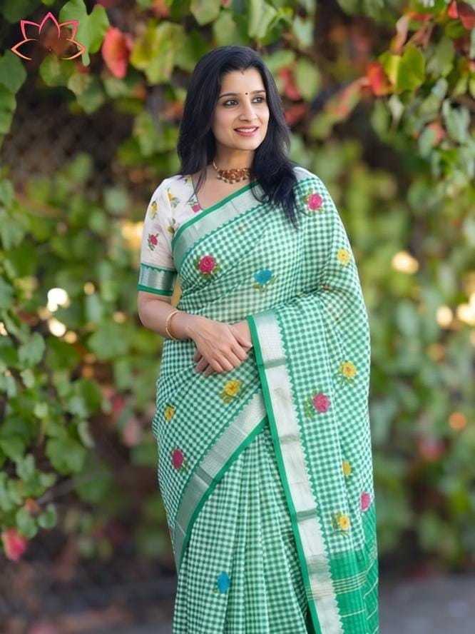 Linen Designer Saree in Light Green