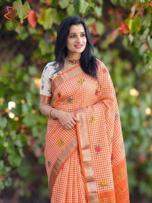 Linen Designer Saree in Light Green