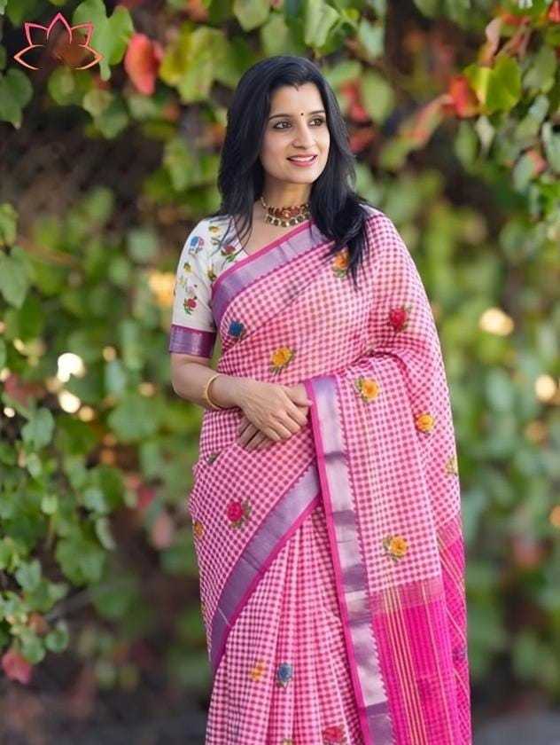 Linen Designer Saree in Light Green