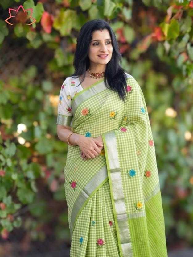 Linen Designer Saree in Light Green