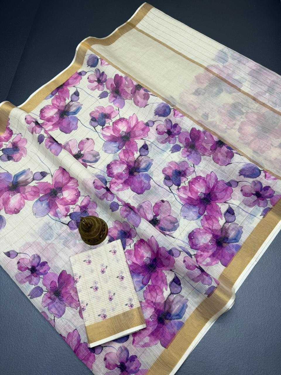 Linen Printed Saree in Blue