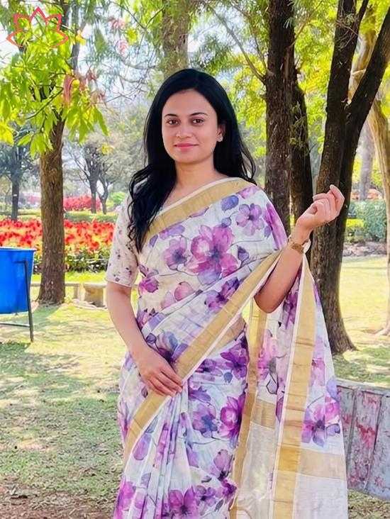 Linen Printed Saree in Blue