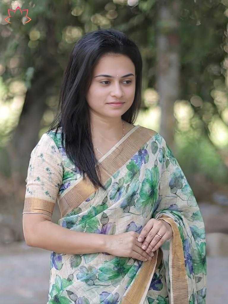 Linen Printed Saree in Blue
