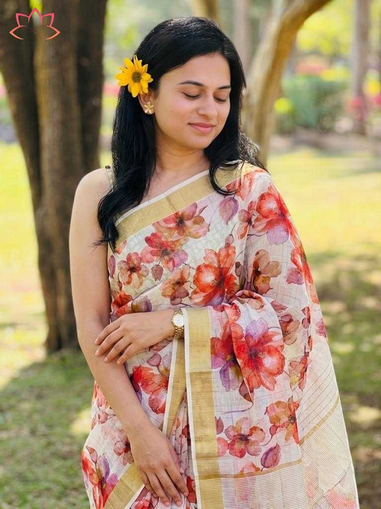 Linen Printed Saree in Blue