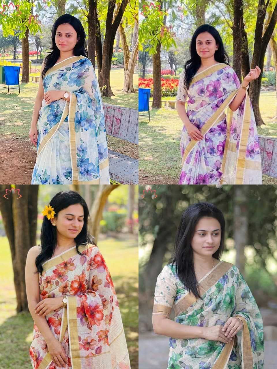 Linen Printed Saree in Blue