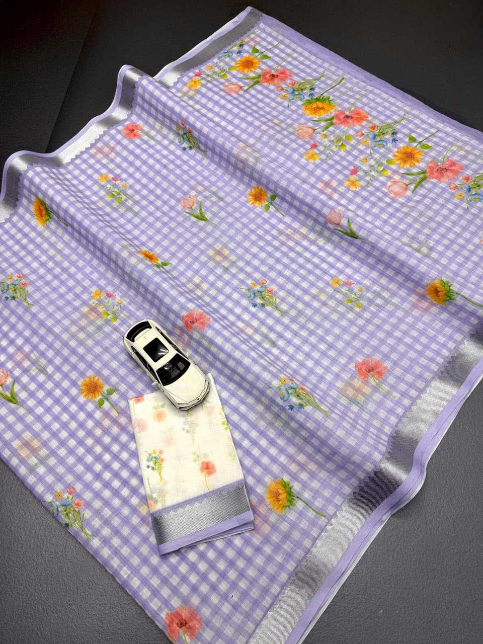 Linen Designer Saree in Lavender