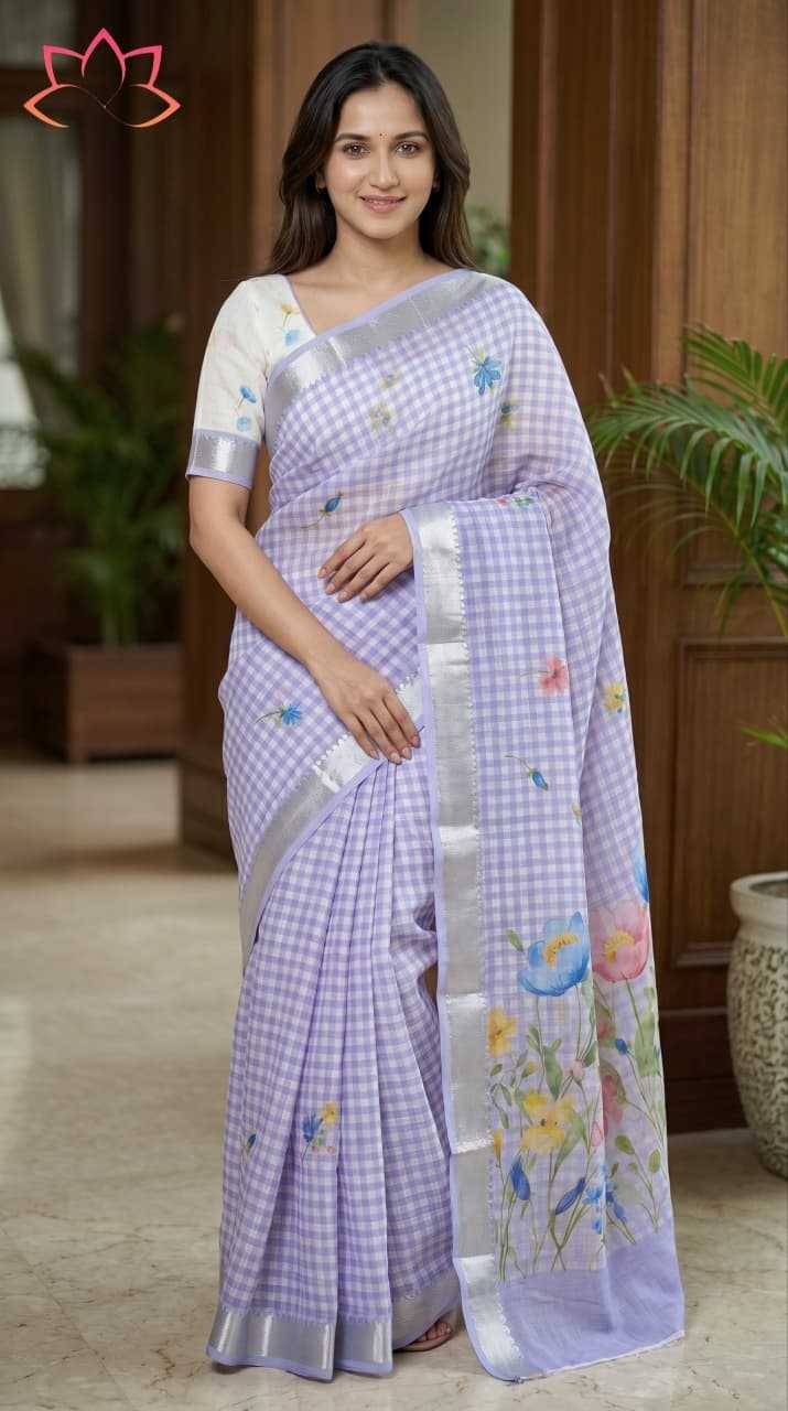 Linen Designer Saree in Lavender
