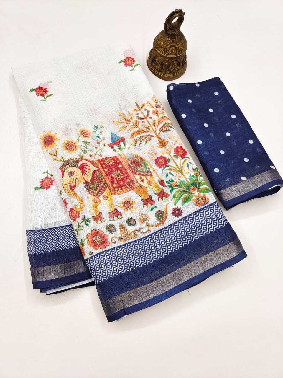 Linen Printed Saree in Jungle Green