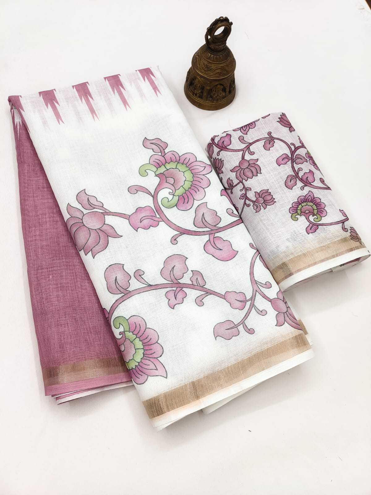 Linen Designer Saree in Brown